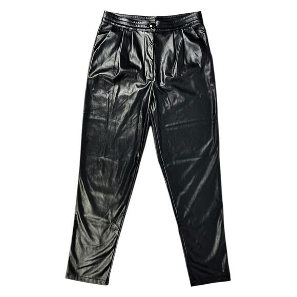 Princess Polly Love Club Black Pleated Faux Leather Pants High Rise Size 6 - Picture 4 of 11